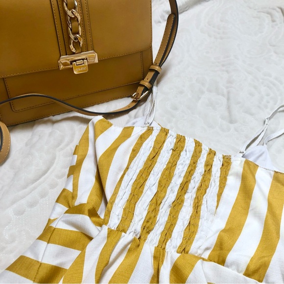 Yellow and White Striped Peplum Camisole with Buttons size Medium - Picture 3 of 3